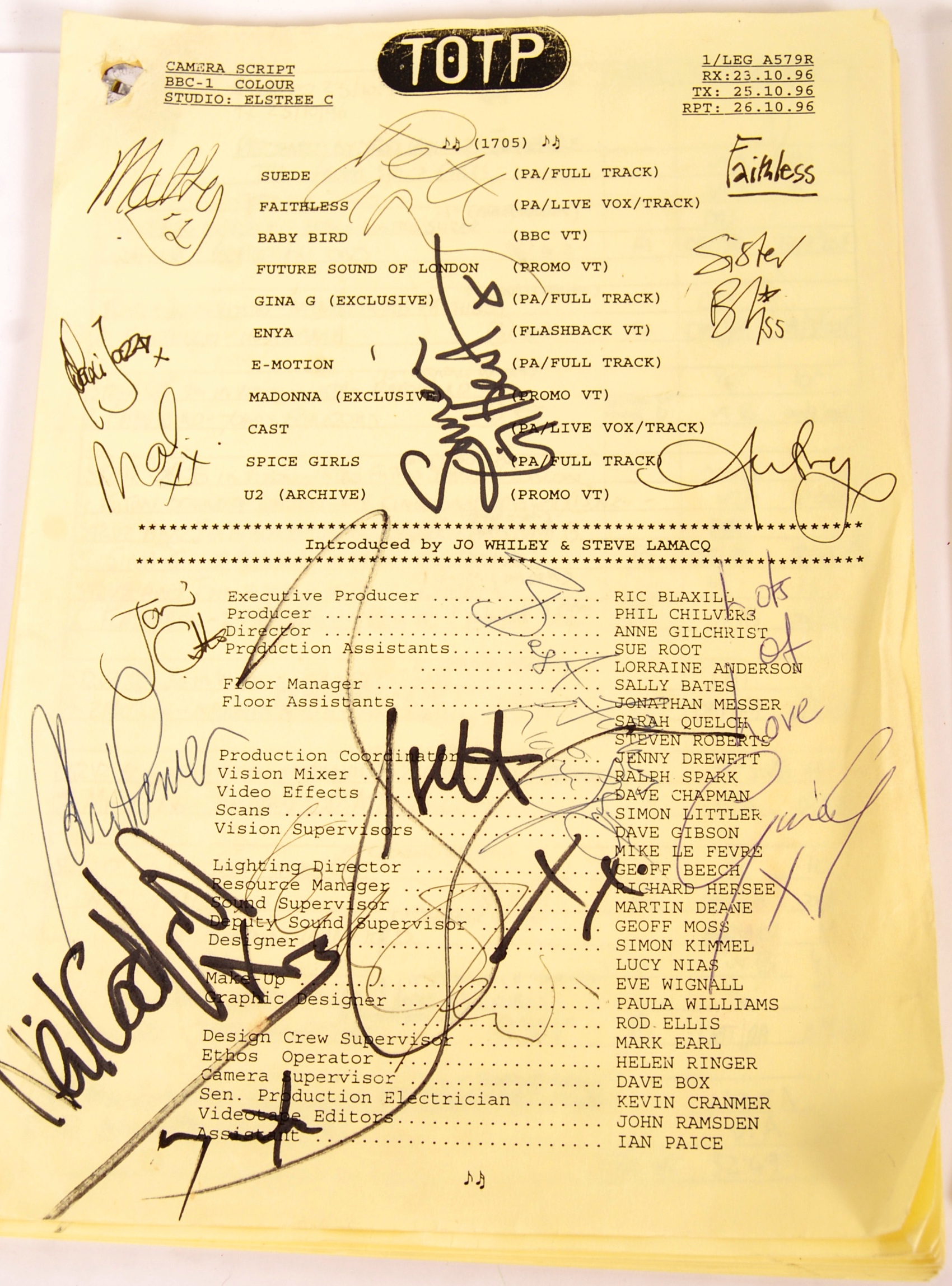 RARE TOP OF THE POPS CHILDREN IN NEED AUTOGRAPHED SCRIPTS - Image 2 of 5