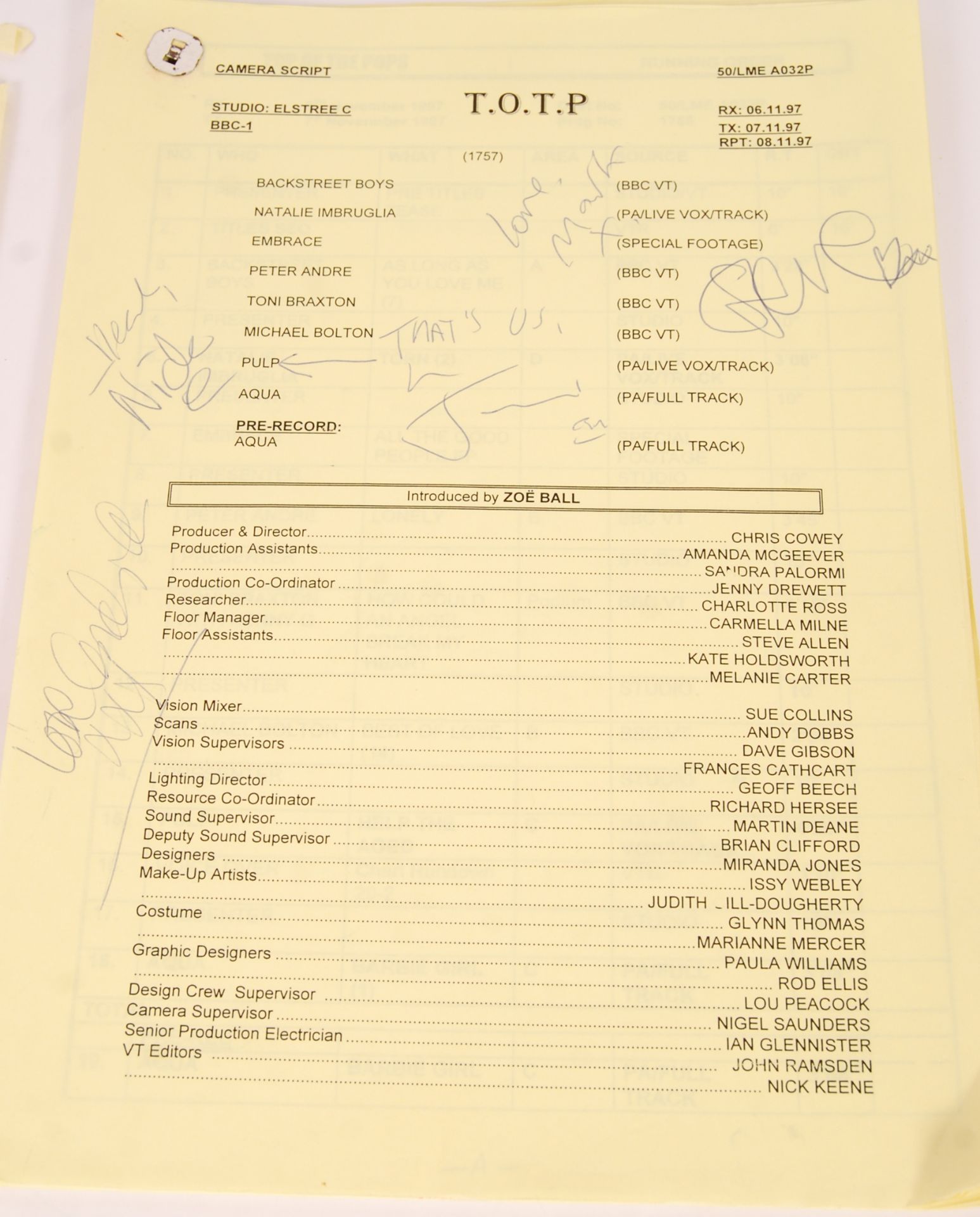 RARE TOP OF THE POPS CHILDREN IN NEED AUTOGRAPHED SCRIPTS - Bild 4 aus 5