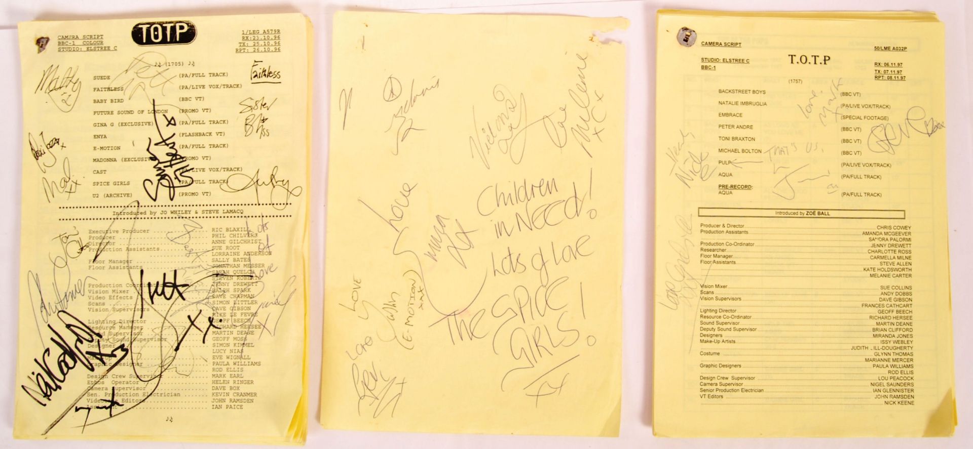 RARE TOP OF THE POPS CHILDREN IN NEED AUTOGRAPHED SCRIPTS