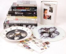 BEATLES MEMORABILIA BOOKS, WALL CLOCKS AND STAMPS