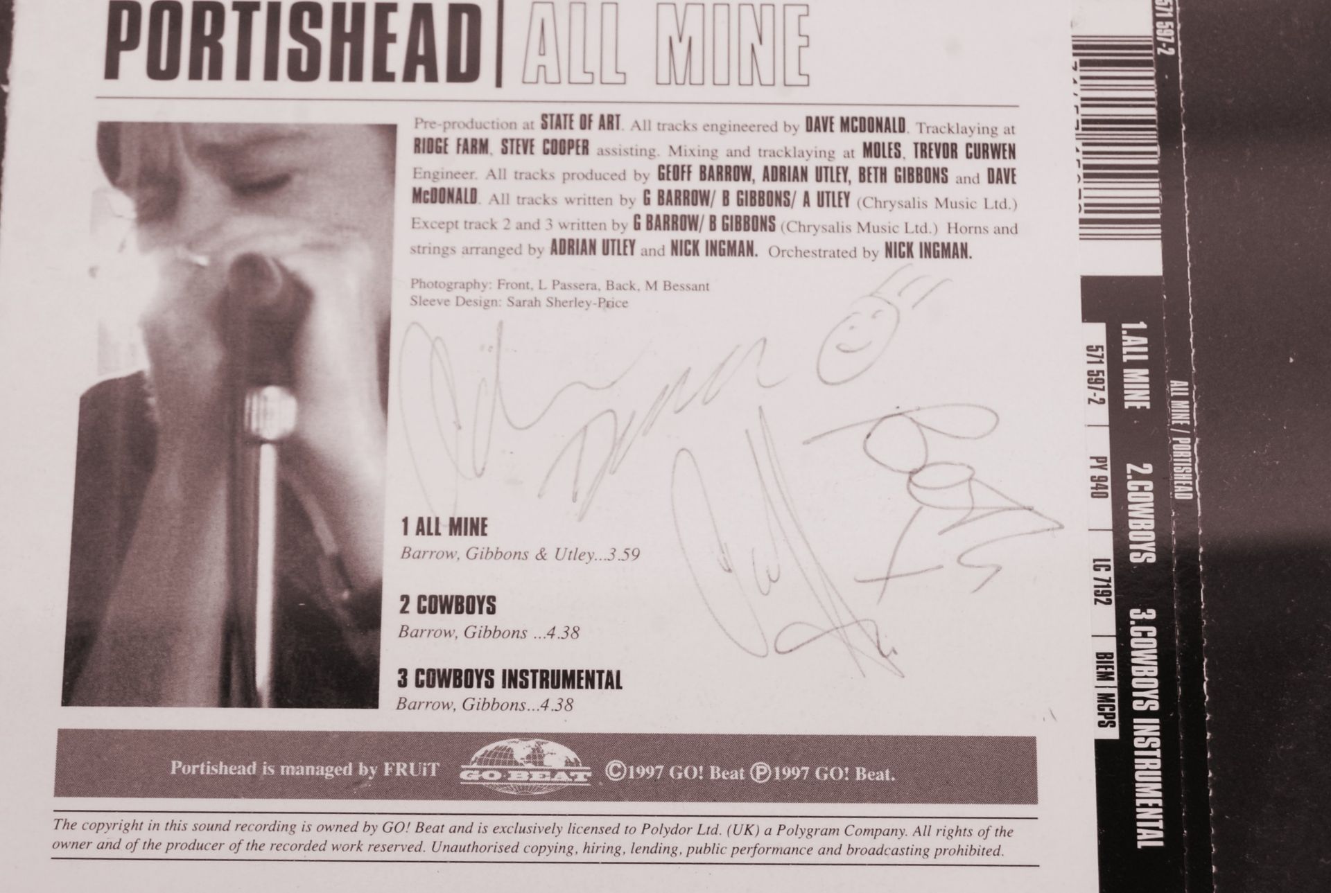 PORTISHEAD - ' ALL MINE ' BAND SIGNED / AUTOGRAPHED CD - Image 2 of 3