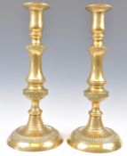 A PAIR OF 19TH CENTURY VICTORIAN BRASS ALTAR CANDL