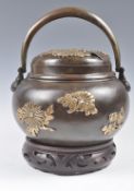 JAPANESE MEIJI PERIOD PORTABLE BRONZE INCENSE BURN