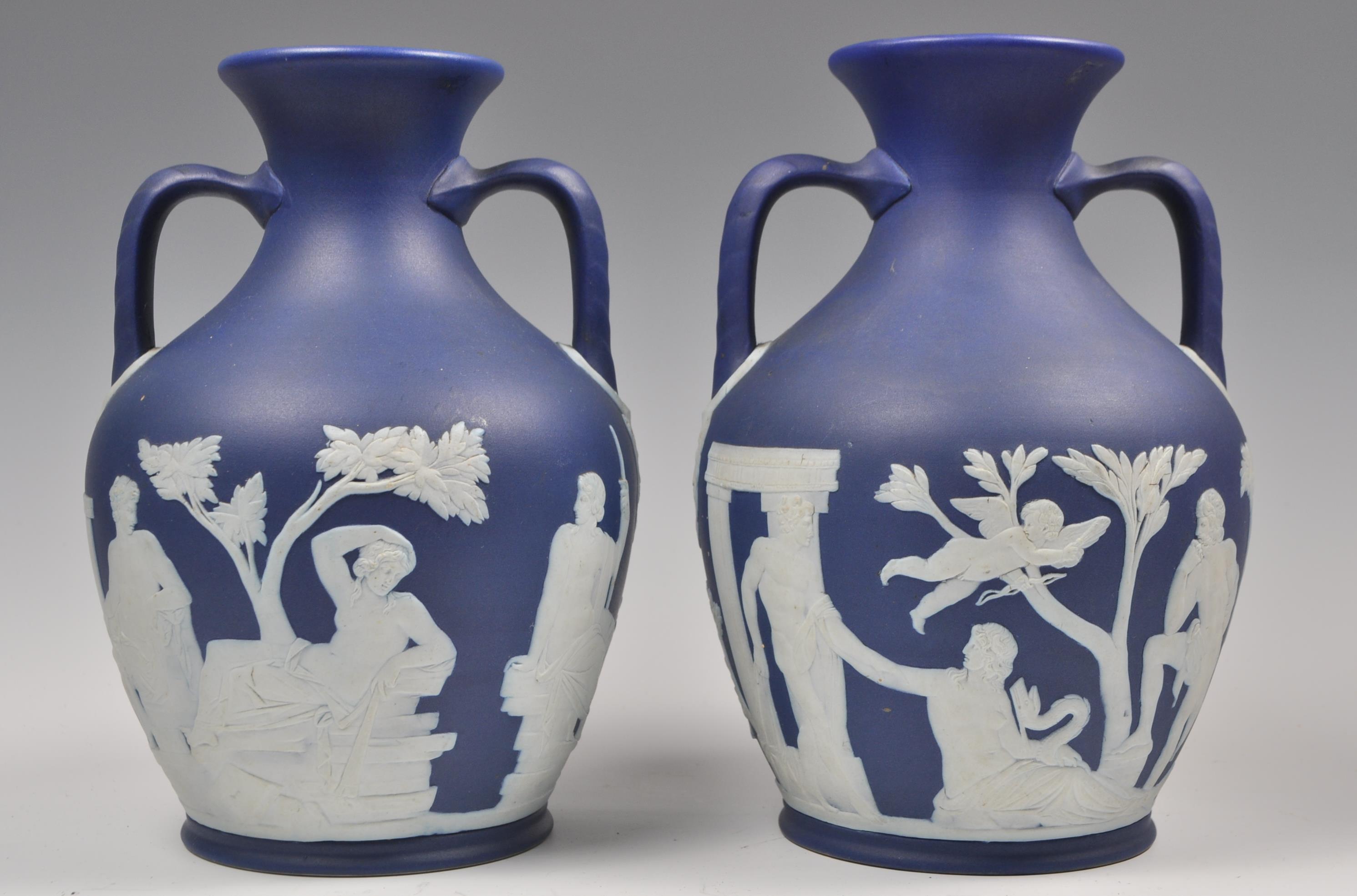 VICTORIAN WEDGWOOD PORTLAND JASPERWARE VASES - Image 3 of 13