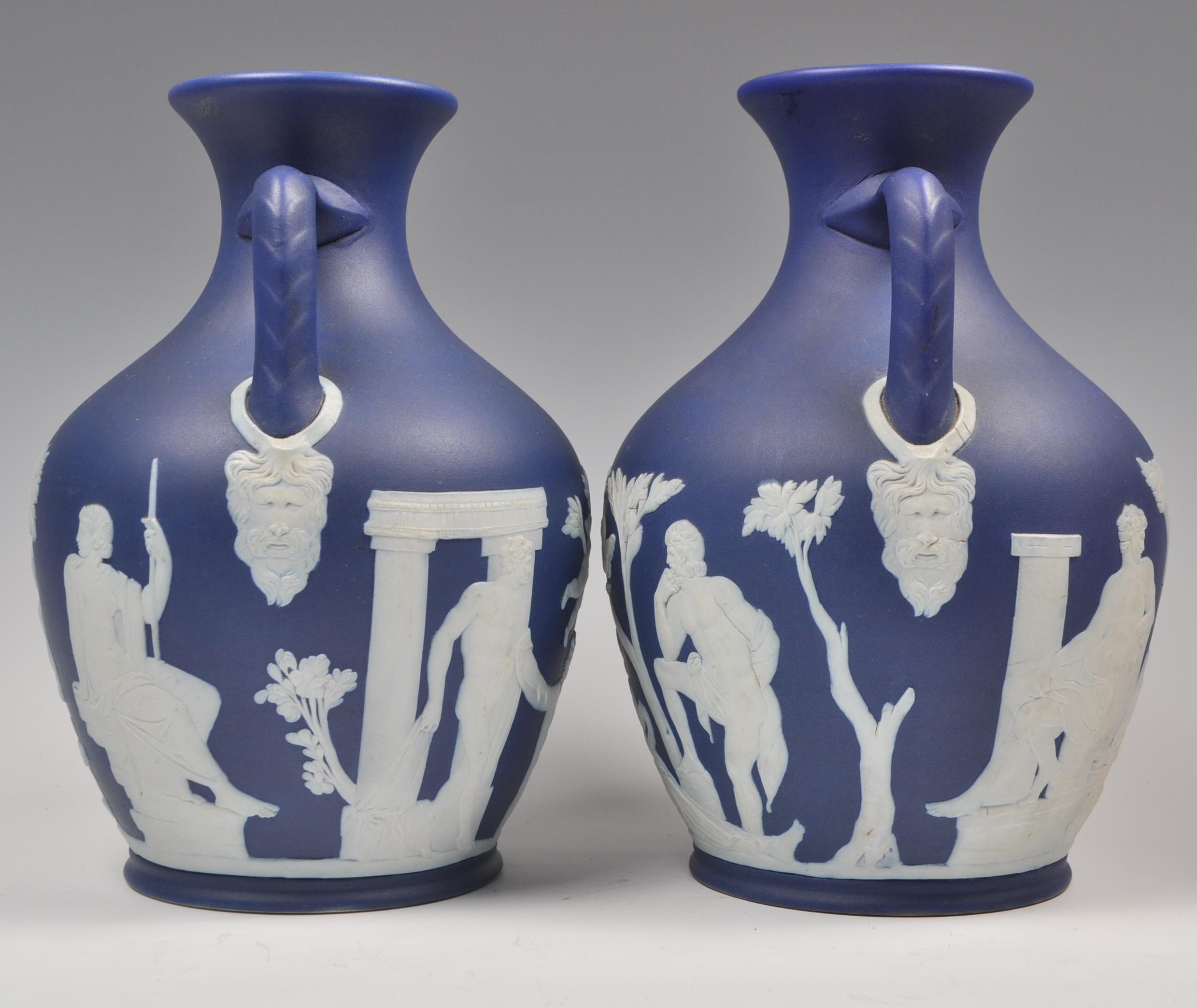 VICTORIAN WEDGWOOD PORTLAND JASPERWARE VASES - Image 2 of 13