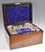 A 19TH CENTURY BURR WALNUT WORKBOX HAVING FITTED I