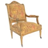 A 19TH CENTURY FRENCH GILT WOOD FAUTEUIL ARMCHAIR