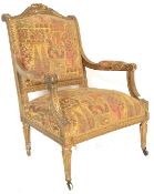 A 19TH CENTURY FRENCH GILT WOOD FAUTEUIL ARMCHAIR