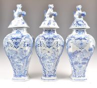 A SET OF THREE ANTIQUE DELFT BLUE AND WHITE JARS A