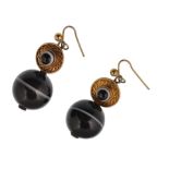 A pair of Victorian banded agate earrings. The ear