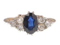 18CT GOLD SAPPHIRE AND DIAMOND RING ON GYPSY SETTI