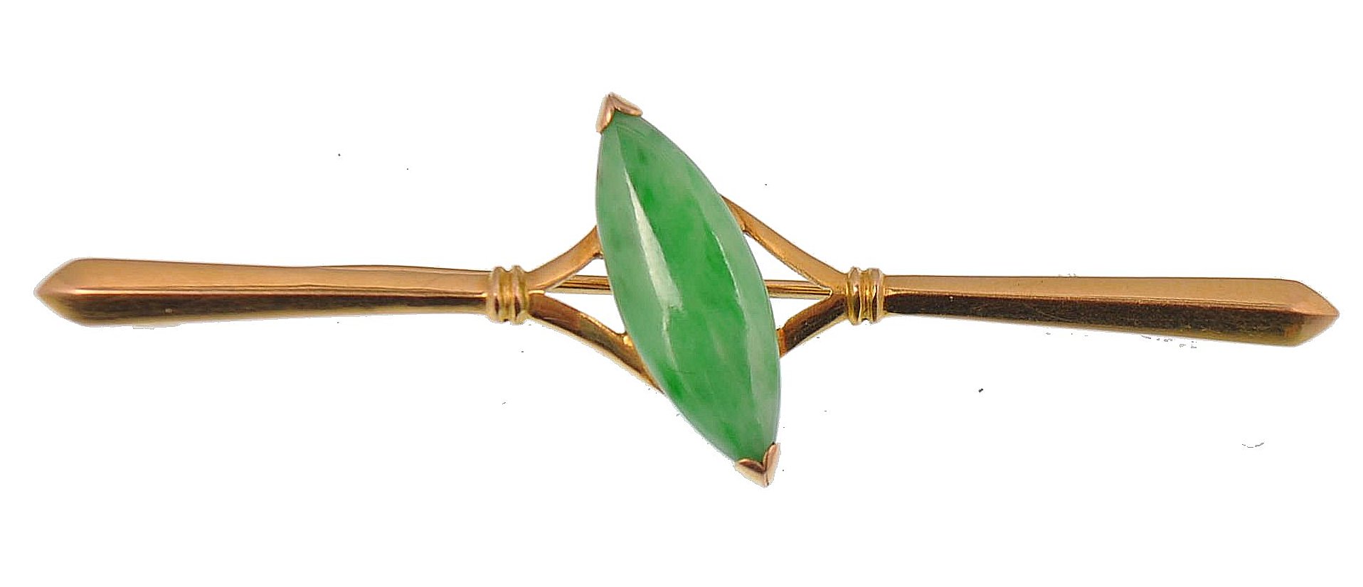 CHINESE YELLOW GOLD AND JADE BAR BROOCH WITH NAVET