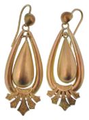 PAIR OF 19TH CENTURY GOLD DROP EARRINGS DECORATED