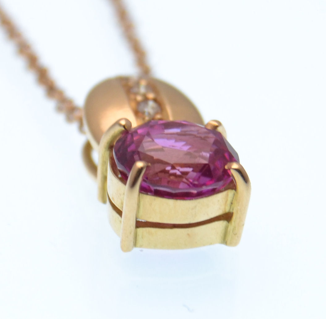 A pink sapphire and diamond pendant, the oval ston - Image 3 of 5