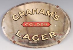 ORIGINAL GRAHAMS GOLDEN LAGER ADVERTISING GLASS SIGN