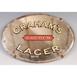 ORIGINAL GRAHAMS GOLDEN LAGER ADVERTISING GLASS SIGN