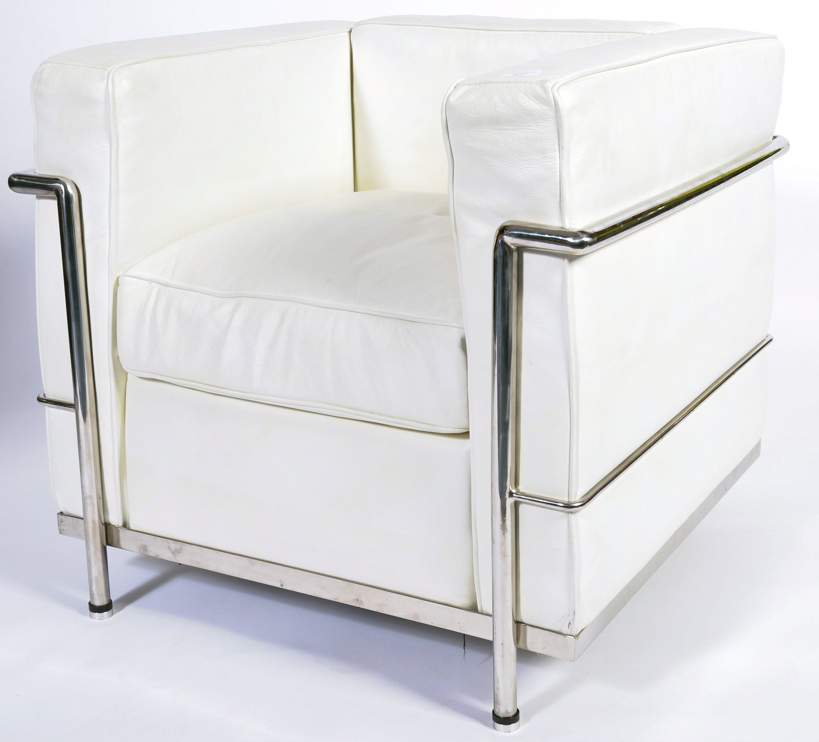 AFTER LE CORBUSIER A CONTEMPORARY LC2 LEATHER AND CHROME ARMCHAIR