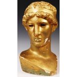 A 20TH CENTURY NEOCLASSICAL PLASTER CAST HEAD / BUST OF APOLLO