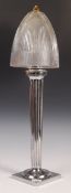 STUNNING ART DECO CHROME TABLE LAMP WITH GLASS SHADE.