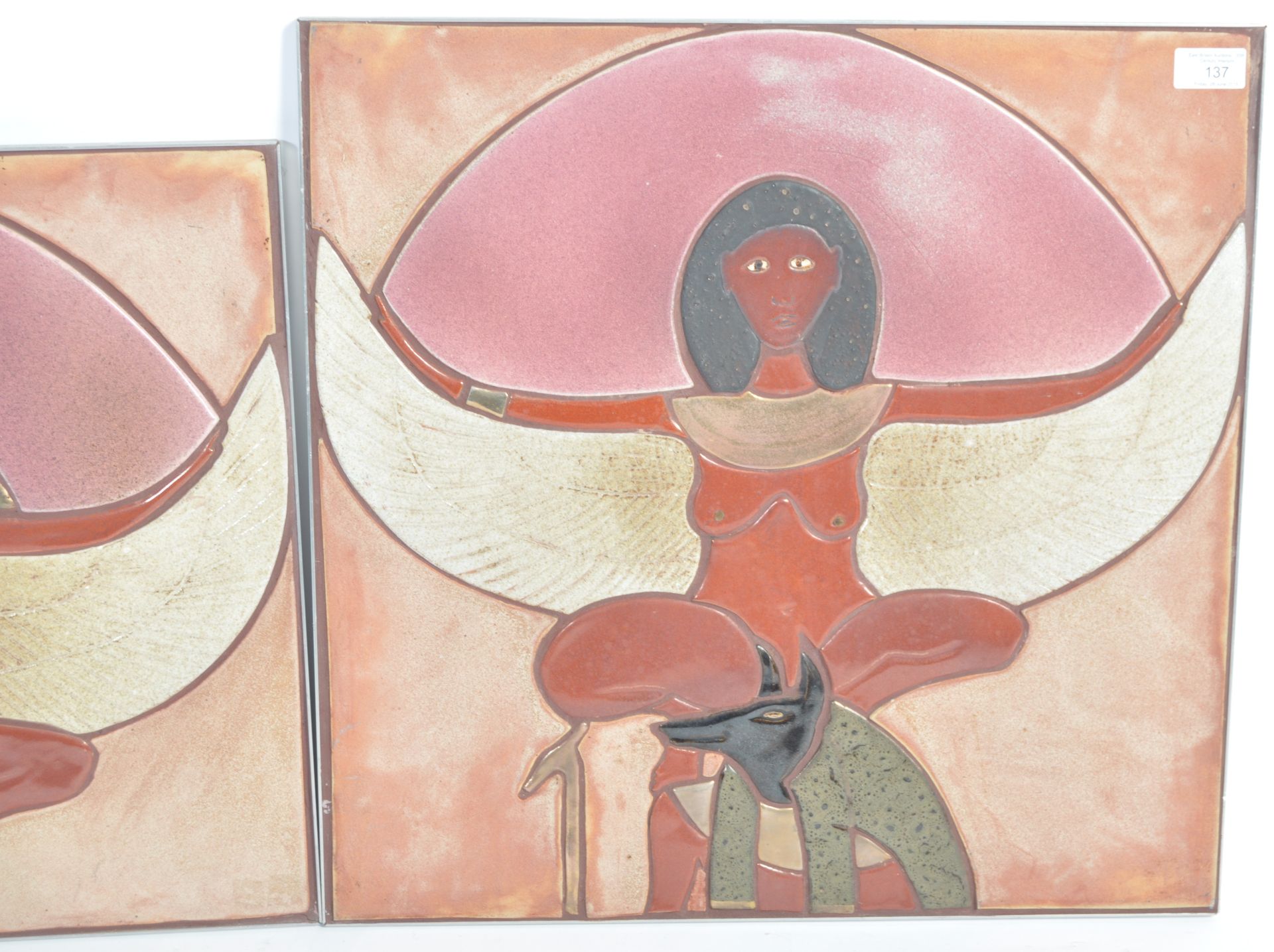 GROUP OF THREE EGYPTIAN INSPIRED TILE WALL ART PANELS. - Bild 3 aus 8