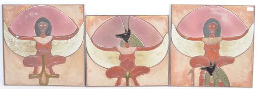 GROUP OF THREE EGYPTIAN INSPIRED TILE WALL ART PANELS.