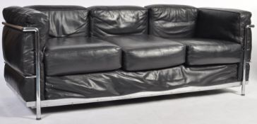 AFTER LE CORBUSIER A CONTEMPORARY LC2 LEATHER AND CHROME SOFA