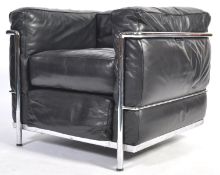 AFTER LE CORBUSIER A CONTEMPORARY LC2 LEATHER AND CHROME ARMCHAIR