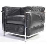 AFTER LE CORBUSIER A CONTEMPORARY LC2 LEATHER AND CHROME ARMCHAIR