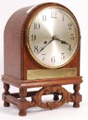 1920'S WELSH OAK DOME TOP MANTEL CLOCK ON STAND