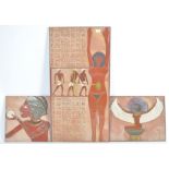 GROUP OF THREE EGYPTIAN INSPIRED TILE WALL ART PANELS.