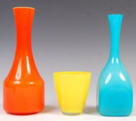 A GROUP OF THREE 20TH CENTURY STUDIO ART GLASS VASES