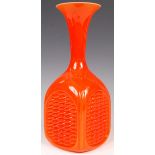 SCANDINAVIAN STUDIO ART GLASS BASKET WEAVE TANGERINE VASE