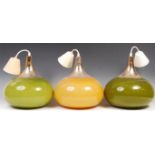 A SET OF THREE GLASS CEILING LAMP PENDANT LIGHT FIXTURES