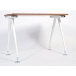 CONTEMPORARY DESIGNER TEAK LAMINATED DESK WITH 'A' FRAME LEGS