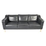 DANISH LEATHER BORGE MOGENSEN STYLE THREE SEAT SOFA SETTEE