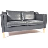 DANISH BLACK LEATHER BORGE MOGENSEN STYLE TWO SEAT SOFA SETTEE