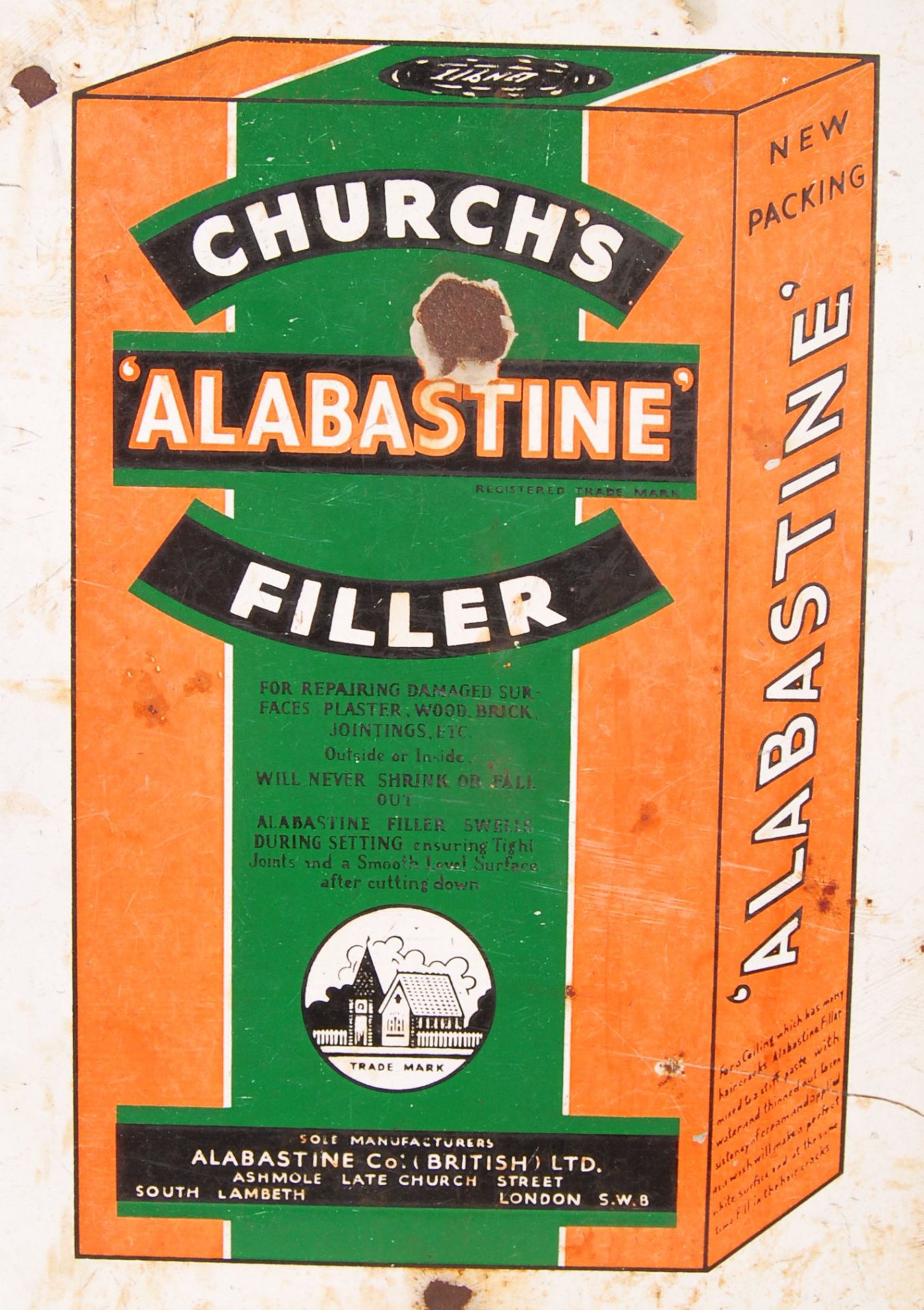 CHURCH'S 'ALABASTINE' FILLER VINTAGE PORCELAIN ENAMEL SIGN - Image 2 of 4