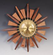 RETRO ANSTEY AND WILSON SUNBURST TEAK AND BRASS WALL CLOCK