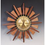 RETRO ANSTEY AND WILSON SUNBURST TEAK AND BRASS WALL CLOCK