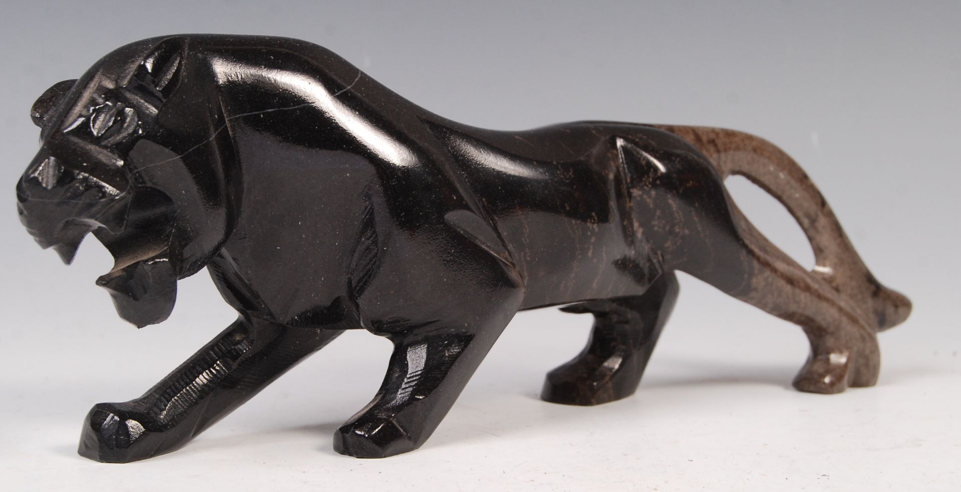 LATE 20TH CENTURY RETRO SCULPTURAL BLACK SOAPSTONE PUMA