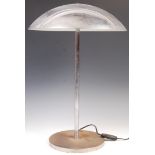 20TH CENTURY LUMESS CHROME TABLE LAMP WITH UFO SHADE.