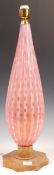 BELIEVED BAROVIER MURANO TALL PINK GLASS TABLE LAMP.