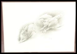 A framed and glazed pencil sketch of a Kestrel swo