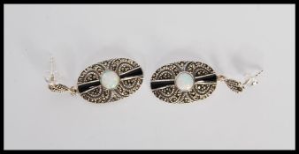 A pair of Art Deco style silver marcasite drop ear