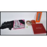 A collection of Italian fashion accessories to include a Qvisi Capri silk scarf having black and