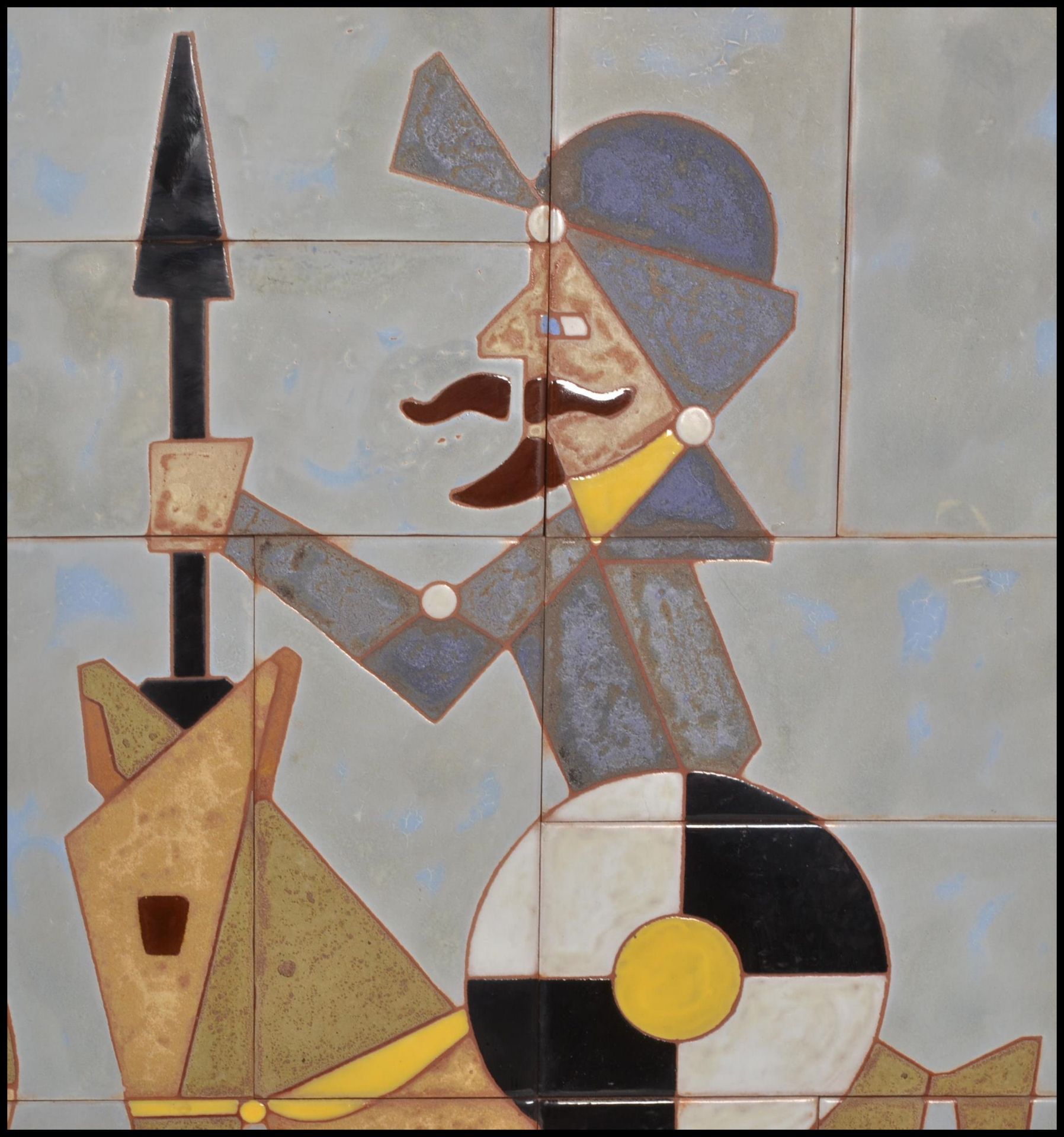 A vintage retro 20th Century tiled wall art panel depicting Don Quixote and Sanchez riding on - Bild 3 aus 3
