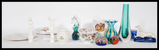 A collection of mixed ceramics and glassware dating from the 19th Century to include a twin handle