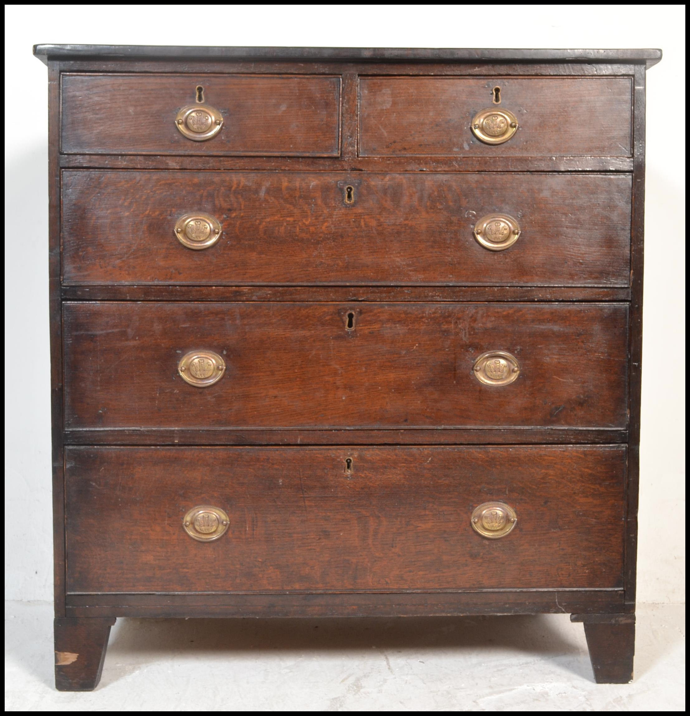 A good 18th / early 19th century oak chest of drawers . Raised on bracket legs the upright chest - Image 5 of 7