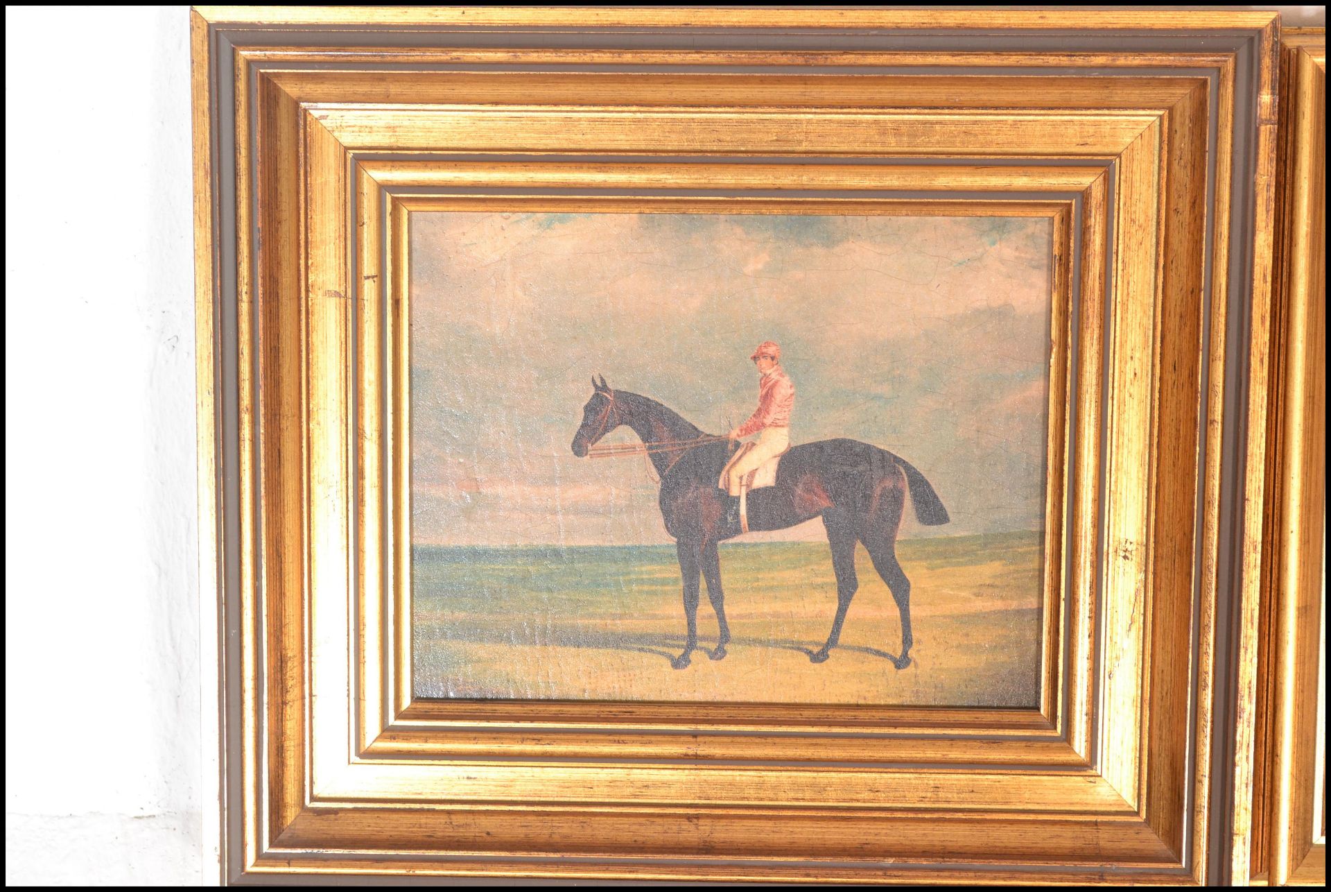 A group of three gilt framed equestrian prints depicting race horses and jockeys. Together with a - Bild 2 aus 9