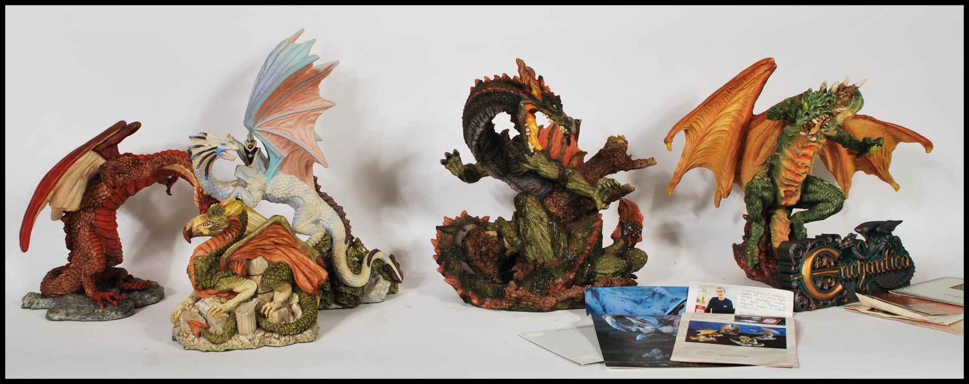 A collection of Enchantica dragon figures to include 'Cormorin' no. 0680/ 3950, 'Escape' being